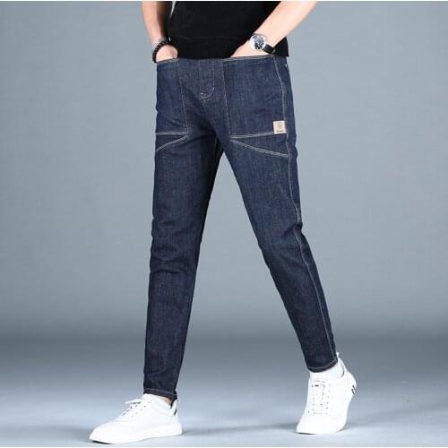Mens Dark Blue Baggy Jeans Summer Men Streetwear Casual Big Pockets Cotton Denim Pants