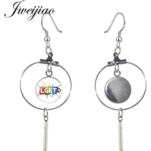 JWEIJIAO New Arrivals LGBT Pattern Round Hollow Long Drop Earrings Glass Dome Dangle Earring Jewelry Accessories Girl Gift BT02