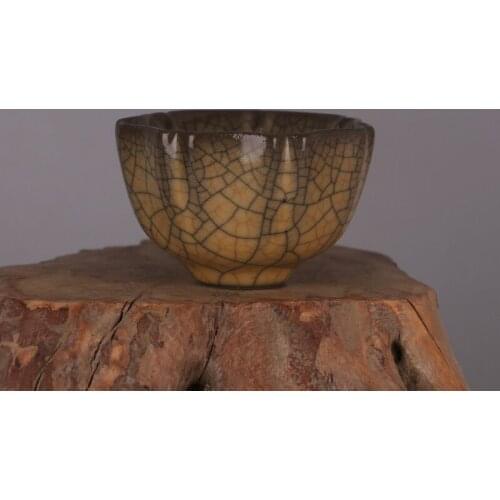 Collection: Song yellow glaze gold wire hexagonal concave convex cup