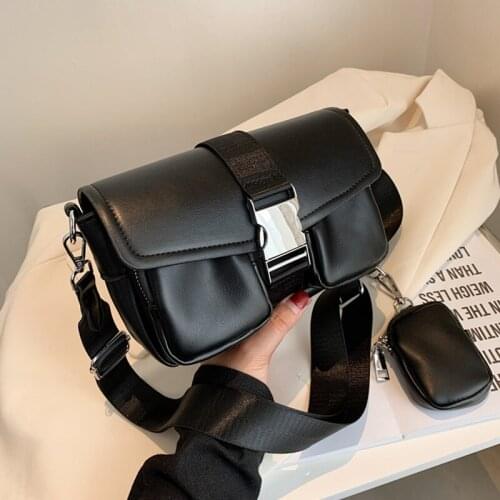 2 Piece Set Shoulder Bags for Women Luxury Designer Soft Leather Handbag with Coin Purse Lady Wide Strap Crossbody Composite Bag