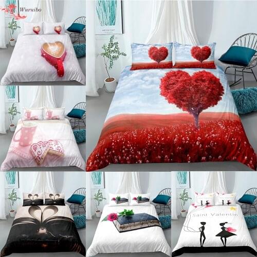 Valentines Day 3D Bedding Sets Lover Duvet Cover 2 People Couple Bed Twin Queen King Size Heart-shaped Bed Cover 3pcs Bedclothe