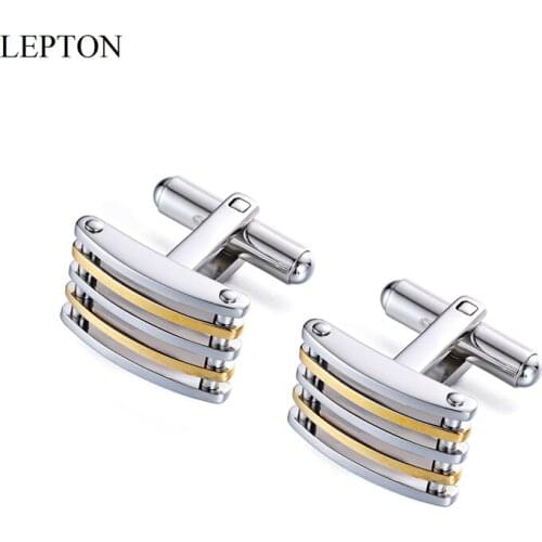 Hot Sale Silver & 18K Gold Color Cufflink Lepton Stainless Steel Cufflinks for Mens Wedding Business Father Day Birthday Gifts