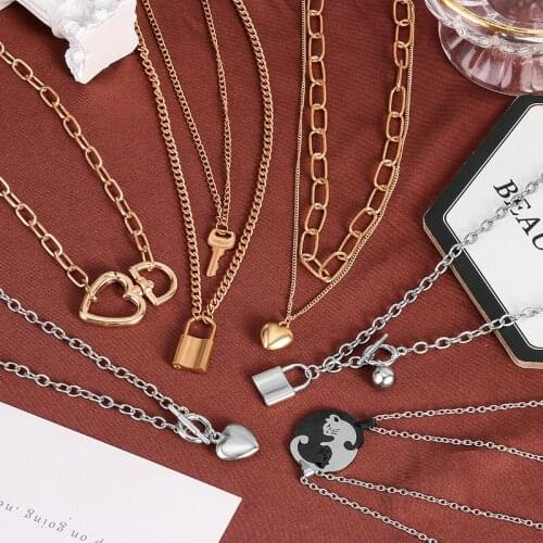 Fashion Vintage Punk Womens Neck Chain Geometric Choker Heart Lock Pendant Necklace for Women 2021 Trend Female Party Jewelry