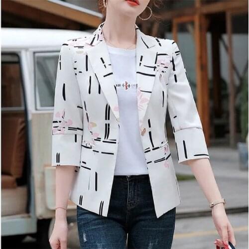Fashion Women Blazer Korea Slim Print Blazers Jackets Casual Work Coat Outerwear Autumn Career Female Jacket Office Lady