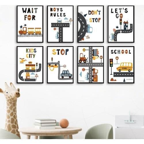 Cartoon Kids City Car Train Driver Club Wall Art Canvas Painting Nordic Posters And Prints Decoration Pictures For Baby Boy Room