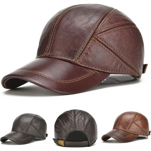Men Winter Warm Baseball Cap Genuine Leather Adjustable Hat with Ear Flaps New