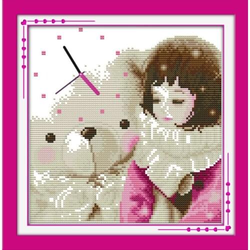 Snowy day cross stitch kit 14ct 11ct count print canvas wall clock stitches embroidery DIY handmade needlework plus