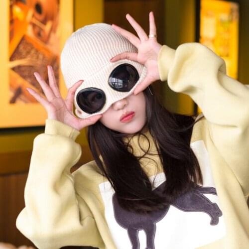 New Novelty Dual Use Hats Female Glasses Winter Beanie Womens Hat For Men Unisex Autumn Winter Knitted Beanies Bonnet Ski Cap