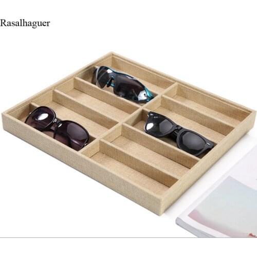 New Arrival Linen 10/12 Grids Sunglasses Display Box Jewelery Display Glasses Display Props Jewelry Organizer Cases Packaging