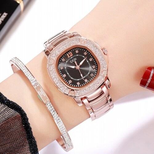 New Luxury Rhinestone Bracelet Watch Women Diamond Fashion Ladies Rose Gold Dress Watch Stainless Steel Crystal Wristwatch Clock