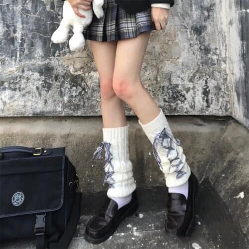 Autumn And Winter Jk Japanese Lolita Soft Sister Students Keep Warm Over The Knee Girls Check Pattern Knitted Pile Stockings