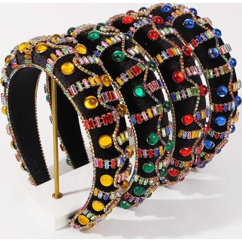 Luxury Rhinestone Headbands for Women Full Crystal Hair Bands Gorgeous Thick Sponge Headband Baroque Hair Accessories Jewelry