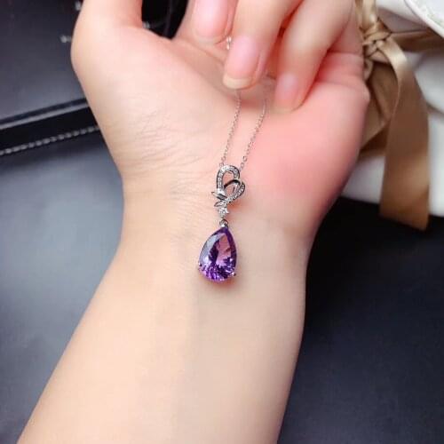 QTT 20201 New Style Purple Crystal Water Drop Pendant Necklace For Women Bohemian 925 Silver Jewelry Gift Choker Necklace