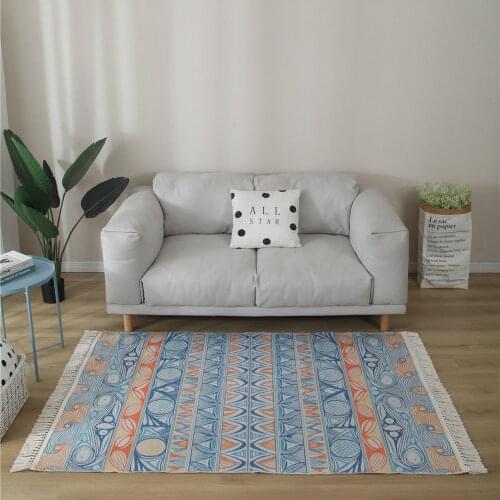 Retro Indian Cotton Rug Bohemian Hand Woven Tassel Mat Nordic Rug White Living Room Carpet Area Rug Bedroom Tapestry Blanket Mat