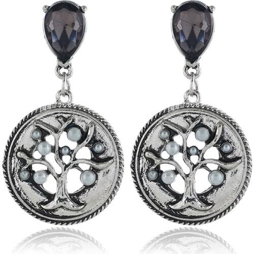 Seanlov Vintage Pearl Tree Drop Earrings Fashion Earrings Life Tree Tide Personality Exaggerated Dorp Earrings Ethnic Earrings