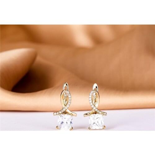 Jennifer New Small square drill Hollow Earrings 585 Rose Gold Women Romantic Fashion Jewelry White Round Natural copper Ear