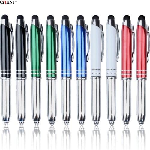 10pcs 3 In 1 Touch Screen Stylus Ballpoint Pen With LED Flash Light For iPad/Iphone School Writing Pens