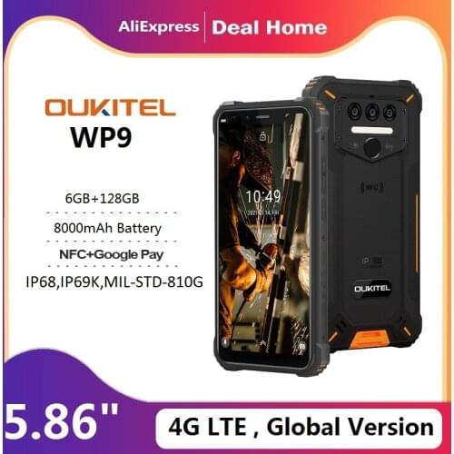 OUKITEL WP9 Rugged Smartphone 8000mAh IP68 Waterproof 6GB+128GB 5.86'' HD+ Global Bands 4G LTE NFCMobile Phone Android10