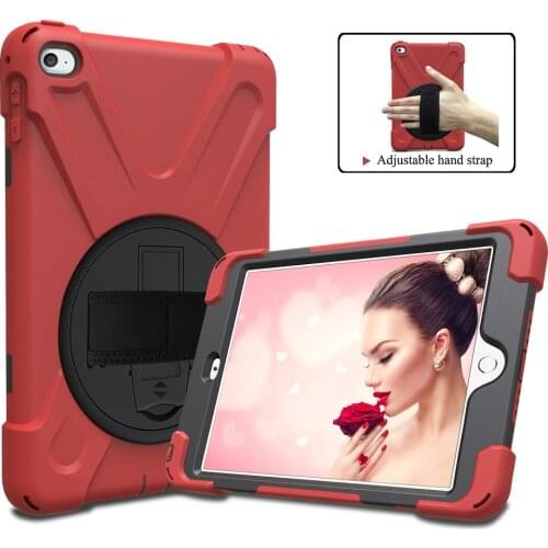 Heavy Duty Armor Coque for iPad mini 4 Case 360 Rotation Hand Strap Silicon PVC A1538 Cover for iPad mini 4 Kids Stand Cover