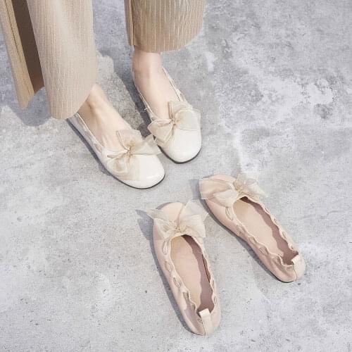 Single Shoe Womens Spring 2021 Flat Fairy Summer Pop Ribbon Soft-wind Late Late Beans Tidy Shoes Slippers Sandals Sweet Fashion