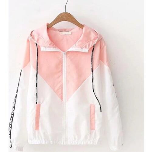 Summer Thin Women Trench Coat Sunscreen Sun protection Clothing Color Matching Hooded Outwear Student Short Coat Female Tops 844