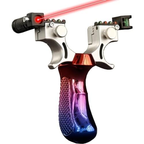 High Precision Hunting Catapult Laser Aiming Slingshot with Flat Rubber Band Outdoor Competition Sling Shot