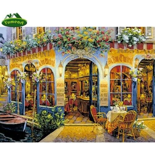 YUMEART DIY Diamond Embroidery Shop on The Balcony Diamond Painting Cross Stitch Rhinestone Technology Mosaic Kits Decor Gifts