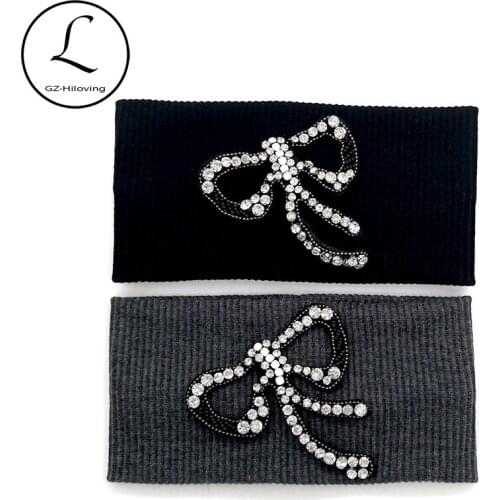 GZHilovingL New Big Bow Beads Rhinestones Women Headbands Soft Cotton Elastic Yoga Head Wrap Summer Ladies Hair band Accessories