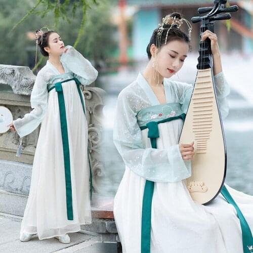 To film classic hanfu elements shu elegant green female temperament printing embroidery Ru skirt restoring ancient ways