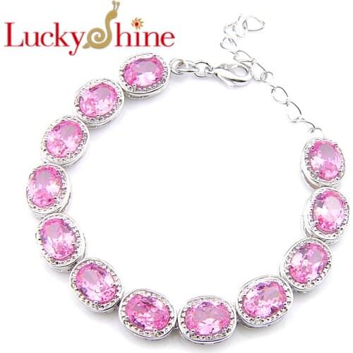 LuckyShine Women Weddings Jewelry Oval Pink Cz Zircon Bracelets & Bangles Silver adjustable Bracelets