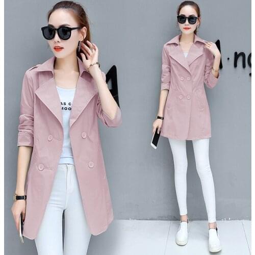 2019 Spring and Autumn New Korean Women Windbreaker Slim Wild Spring Summer Fashion Long Section of Thin Coat Tide RE2317