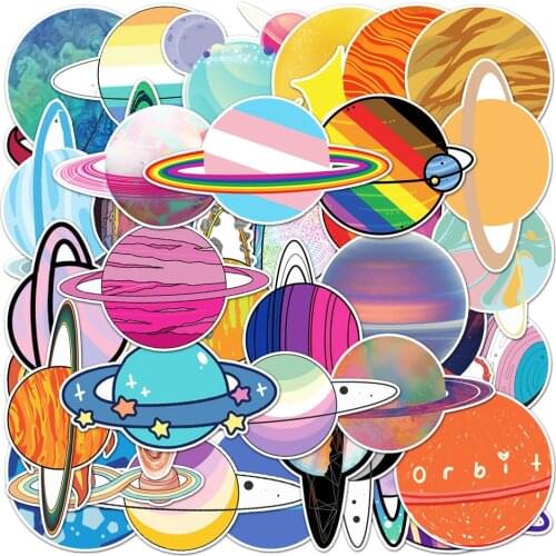 10/30/50PCS Cartoon Galaxy Galaxy Ins Wind Personality Planet Decoration Sticker Scooter Car Refrigerator Sticker Wholesale