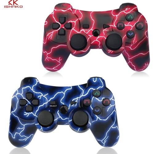 Best Seling 2 Pack Wireless 6-axis Double Shock Gaming Controller for Sony Playstation 3Charging Cord Blue and Red color 2 pack