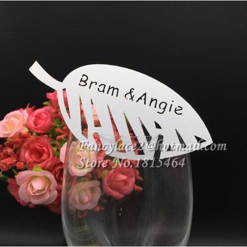 50pcs Leaves Glass Cards Laser Cutting Place Name Cards Men Party Table Invitation Cards Wedding Event Decoration Supplies