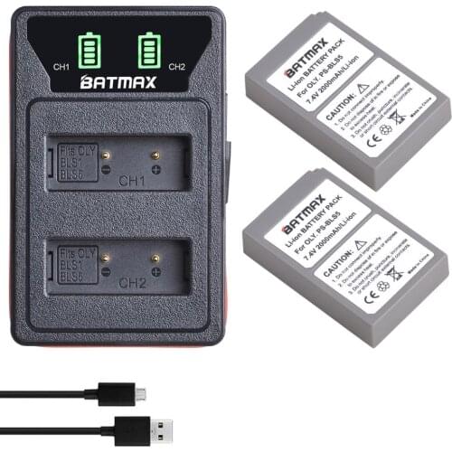 Batmax BLS5 PS-BLS5 BLS50 Battery+LED Dual Charger with Type C Port for Olympus E-PL2,E-PL5,E-PL6,E-PL7,E-PM2, OM-D E-M10