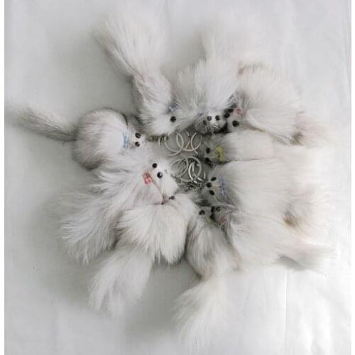 Free shipping leather keychain small natural fox fur