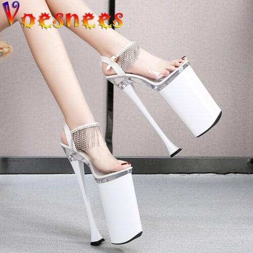 Brand Designer White Sandals 2021 New Summer Super High 26CM Fringe Platform Transparent Sexy Diamonds Heels Sandals for Girls