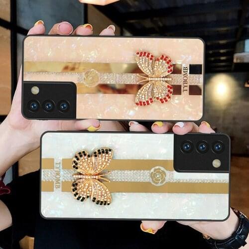 Rhinestone Butterfly Phone Case For Samsung Galaxy S21 S20 Note20 Ultra Plus FE A42 A52 A72 Shockproof Protective Cover