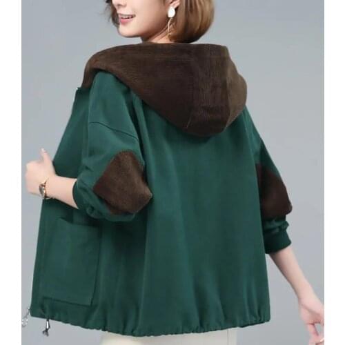 Color Matching Windbreaker Female New Spring Autumn Short Jacket Loose Plus Size Lined Hooded Outerwear Women Casual Tops AH756