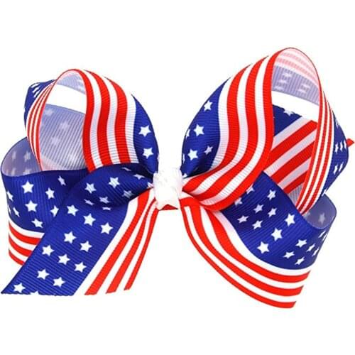 Independence Day，July Fourth Bowknot 7inch American Flag hair bow Cheer Bow with Clip for girl Hair Accessories 12pcs