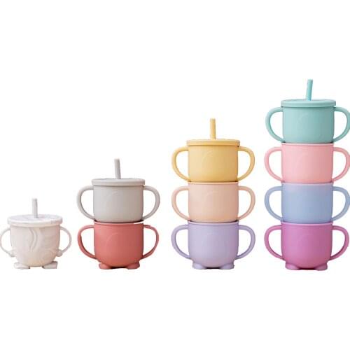 1pcs baby feeding cup, baby learning cup, baby bottle, silicone straw cup, suitable for toddlers and children, 16 colors