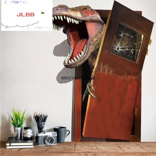 Dinosaur breaks the door Creative 3d wall sticker Living room bedroom decoration wallpaper Decals wallpaper kids rooms stickers