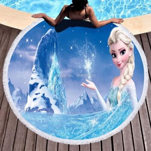 Disney Cartoon Frozen Elsa Anna Children Microfier Soft Round Blanket Bath Beach Towels Yoga Mat for Women Girls Diameter 150CM