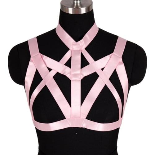 Women Body Harness Crop Top Cage Bra Elastic Bondage Belt Goth Sexy Lingerie Rave Wear Body Cage Hollow Harness Bra