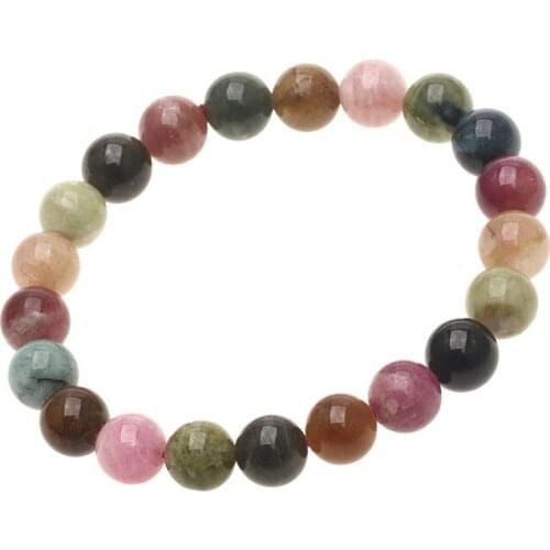 AA+ 8" Natural Brazilian Tourmaline 6-12 mm Round Bead stretch Bracelet