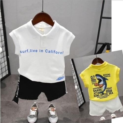 Boys Children Summer Print Short Sleeve T-Shirt Top Pants Sets Beach Kid Baby Cotton Cartoon Sets 2-6years