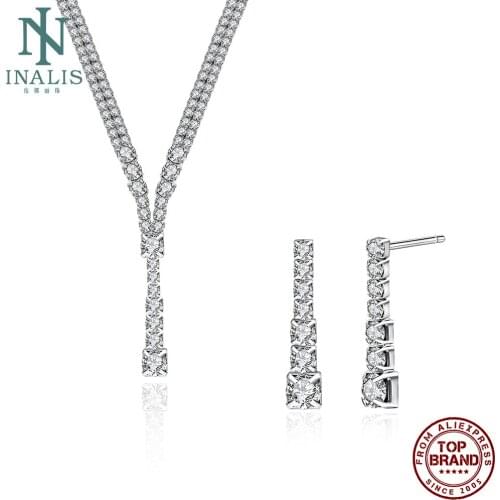 INALIS Wedding Formal Occasion Jewelry Sets For Women Inlaid romantic Full crystal Necklace And Earrings Sets Copper Jewelry