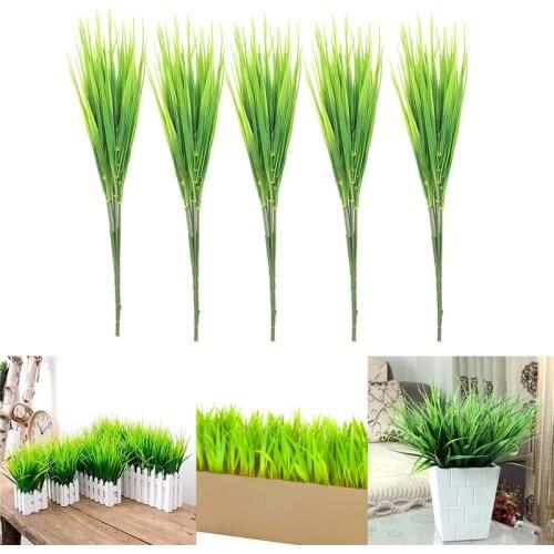 5PCS Artificial Greenery Plastic Wheat Grass Fake Leaves Shrubs Greenery Bushes Indoor Outside Home Garden Office Verandah