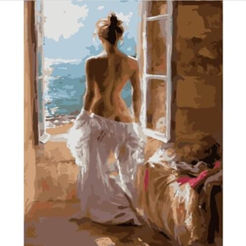 Painting By Numbers DIY Dropshipping 60x75cm Window Beautiful Scenery Figure Handmade Gift For Adult Unique Gift Home Decor