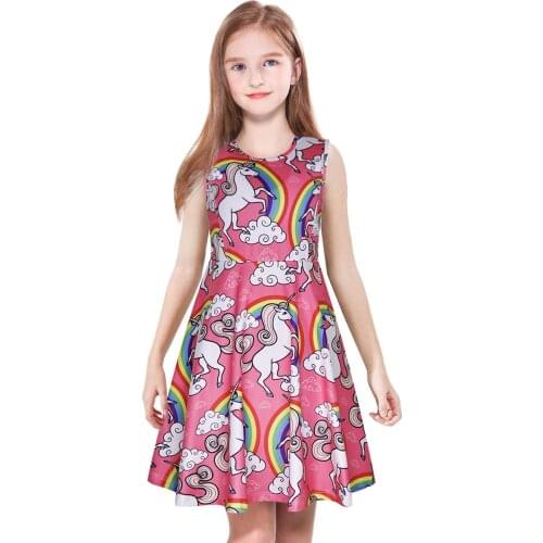 Girls Unicorns Summer Dress,A-Line Skater Twirly Sparkly Casual Sleeveless Dresses for Kids,Print Stretchy Clothes by ModaIOO